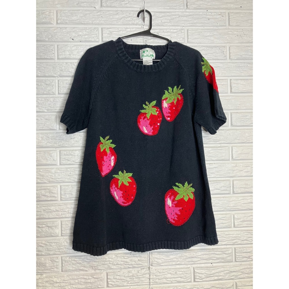 Women’s Black Strawberry Knit Sweater - Vintage Style